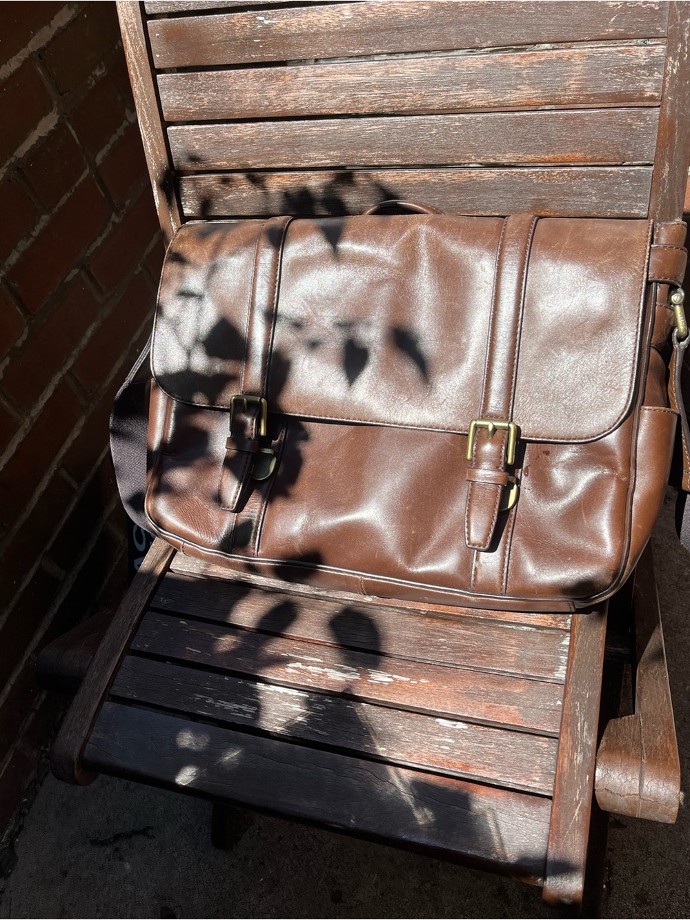 Fossil Brown Leather Messenger Bag with Buckle Straps - Picture 7 of 7
